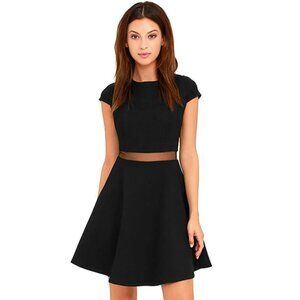 Lulu's Legendary Lovers Black Skater Dress Short-Sleeved With  Mesh Waist Size S